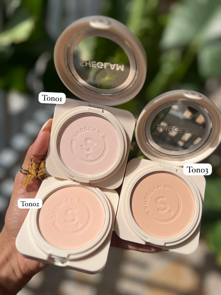Polvo compacto de Sheglam + espejo + borla + funda