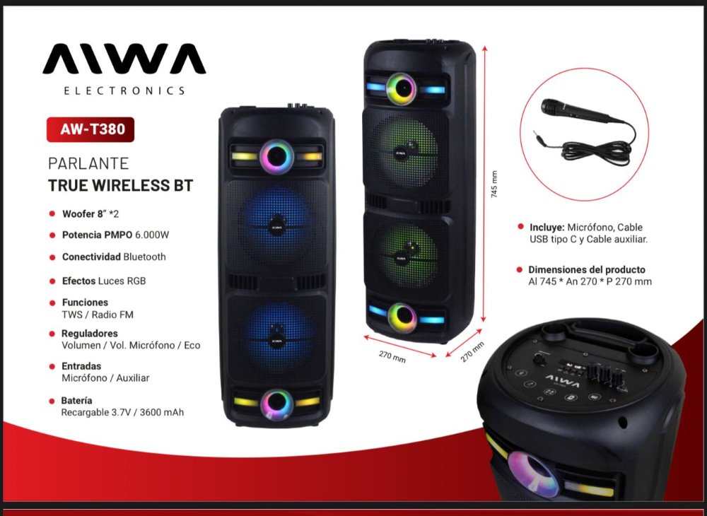 PARLANTE AIWA WOOFER 8x2