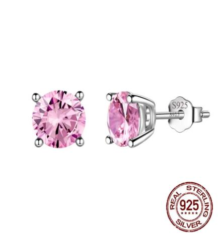 Aretes de plata-6mm-Plata-SE052-Pink- 6mm