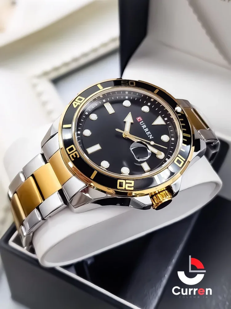 Reloj-Bicolor -Fondo Negro-Curren-8388