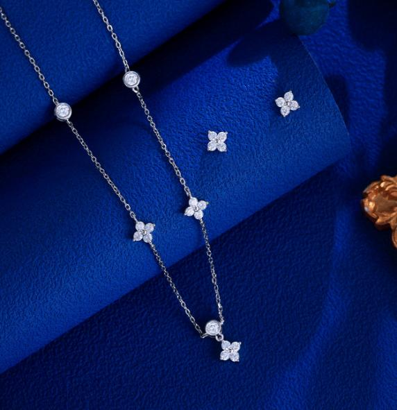 Set (cadena y aretaes)-40+5cm-Plata-ST025