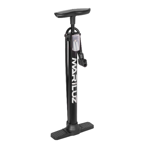 Bomba de pie para inflar mediana (360mm) con valvula francesa y americana negro Mariluz