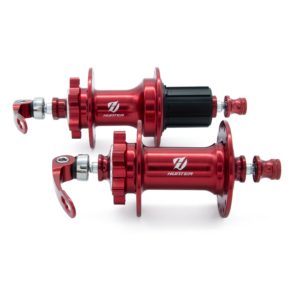 jgo MAZAS DELANTERA Y TRASERA EN ALUIMINIO P/ FRENO DISCO P/CASSETTE 11V 32H/14G 120 CLICKS COLOR ROJO HUNTER
