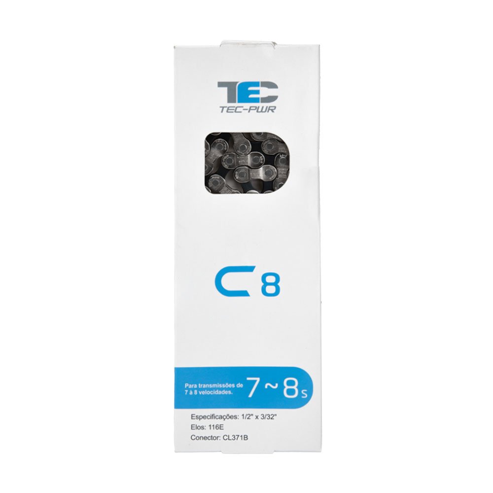 CADENA C-8 1/2″X3/32″ DE 116 ESLABONES INCLUYE EASY-LINK PARA 8 VELOCIDADES EN COLOR PLATA/NEGRO PARA MTB/RUTA MARCA-TEC