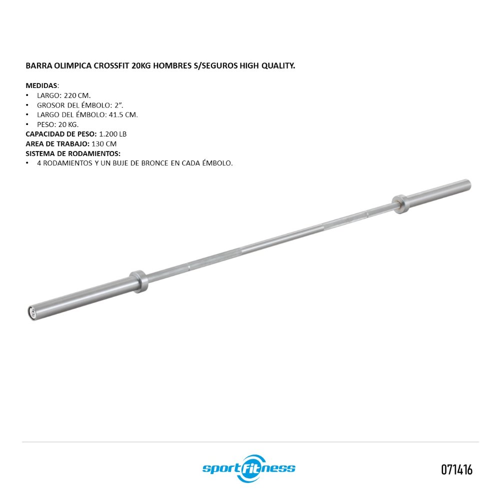 BARRA OLIMPICA PROFESIONAL HQ 2PUL OB86-1000LB-40CR (20KG-220CM) SPORTFITNESS