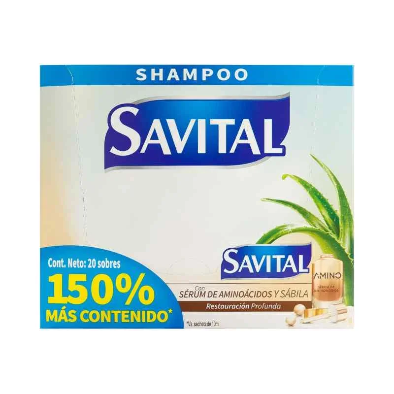 SHAMPOO SAVITAL CON SERUM DE AMINOACIDOS Y SÁBILA X 20 UNIDS