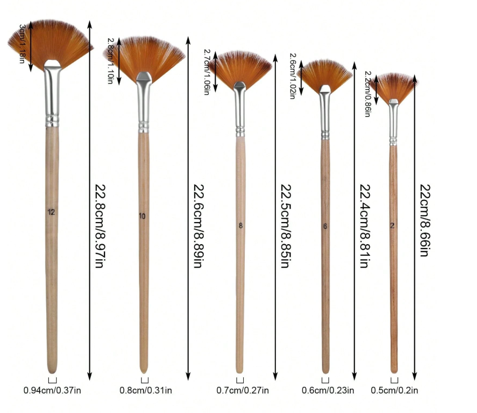 Yijiayi Juego de 5 brochas de abanico pelo de nailon con mango de madera l