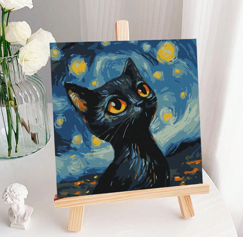 Pintura por numeros con bastidor de 20x20cm gato vangoh