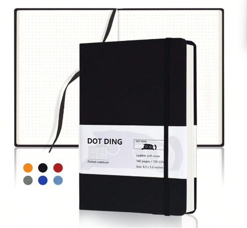 Dot Ding Cuaderno Punteado A5, 100 GSM, Tapa Dura de 160 Hojas, Bolsillo Interio