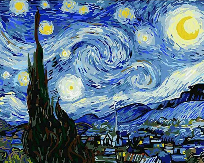 Pintura por numeros set de 8 piezas de 50x40 cm noche estrellada