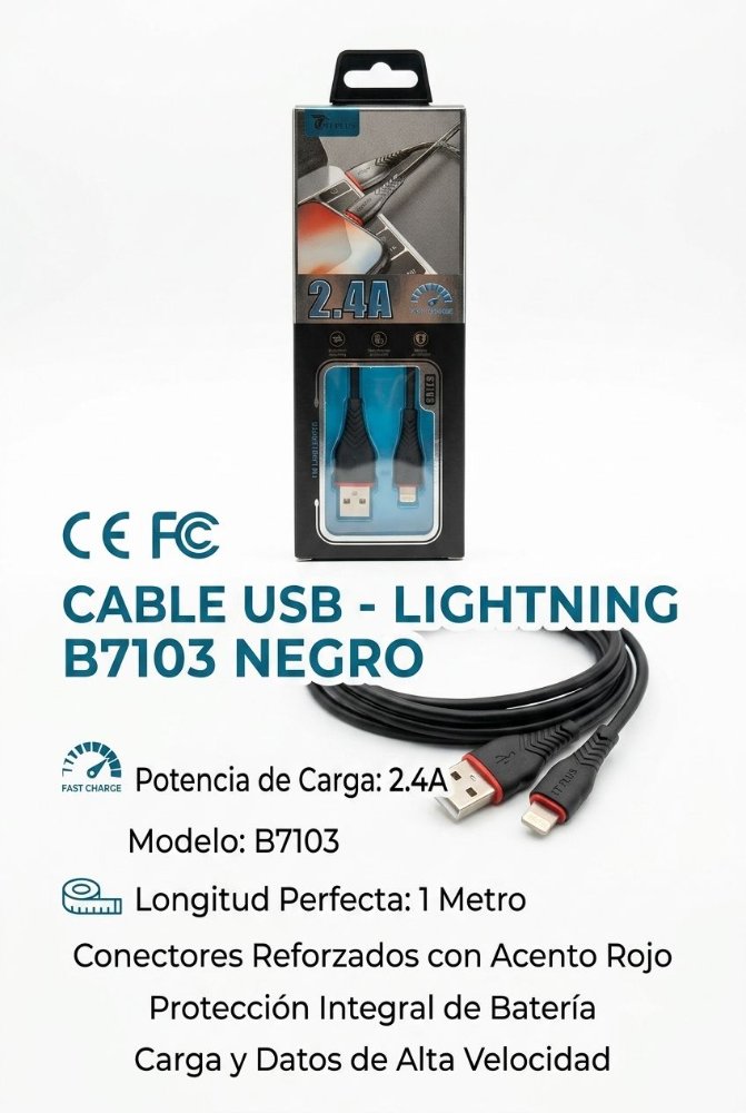 CABLE B7103 2.4a lightning NEGRO