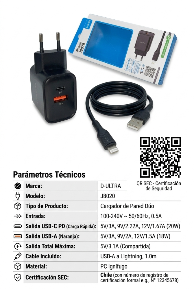 CARG J8020 usb - ligthing  negro