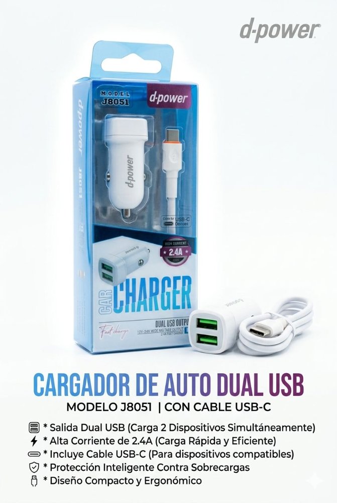 CARG J8051 auto dual BLANCO usb type c