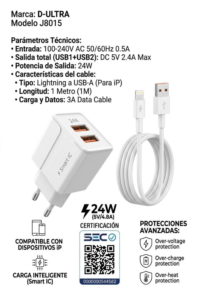 CARG J8015 iphone 2 usb 2.4  blanco