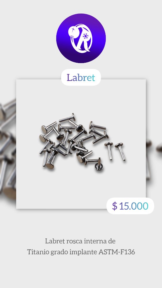 Labret Titanio Rosca Interna 10mm