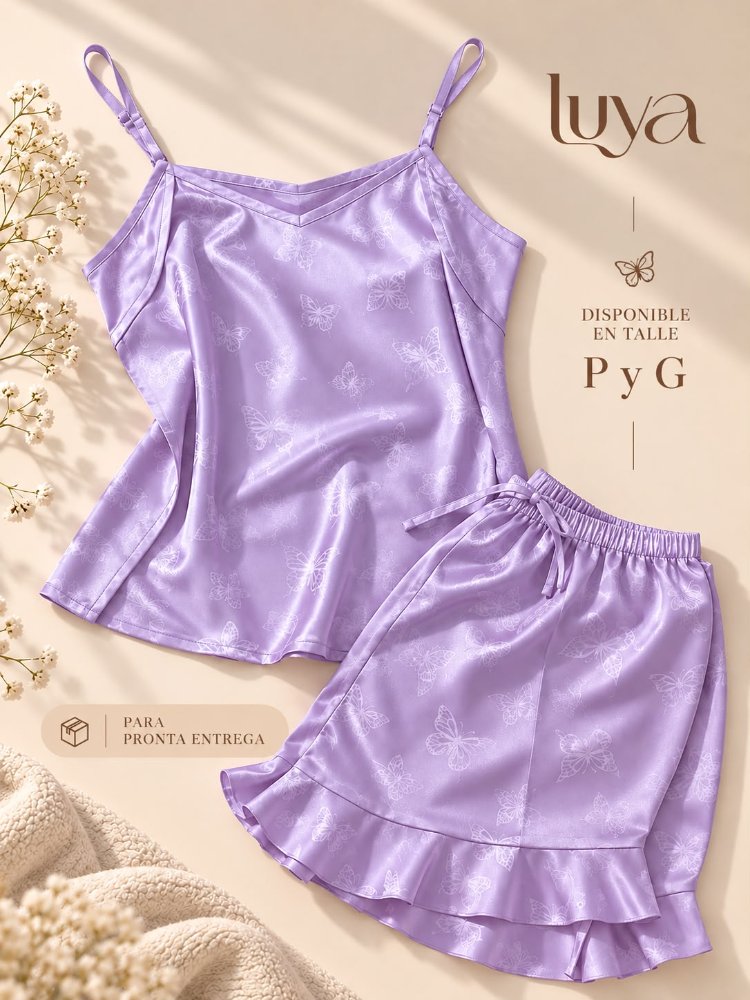 Pijama Satinada de dos piezas- Lila