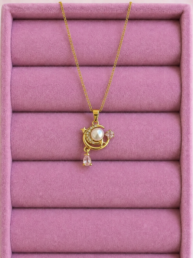 Dije Acero Dorado Luna y Perla