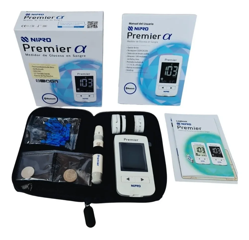 KIT GLUCOMETRO ALFA PREMIER 10 TIRAS 10 LANCETAS