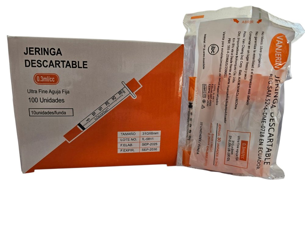 BOLSA X 10  JERINGA ULTRA FINE AGUJA FIJA 0.3 ML/CC TAMAÑO 31G X 6mm VANJERIN