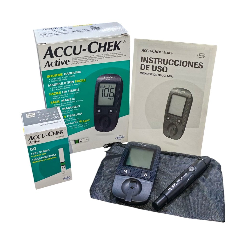 COMBO GLUCOMETRO ACCU CHEK ACTIVE 50 TIRAS 50 LANCETAS