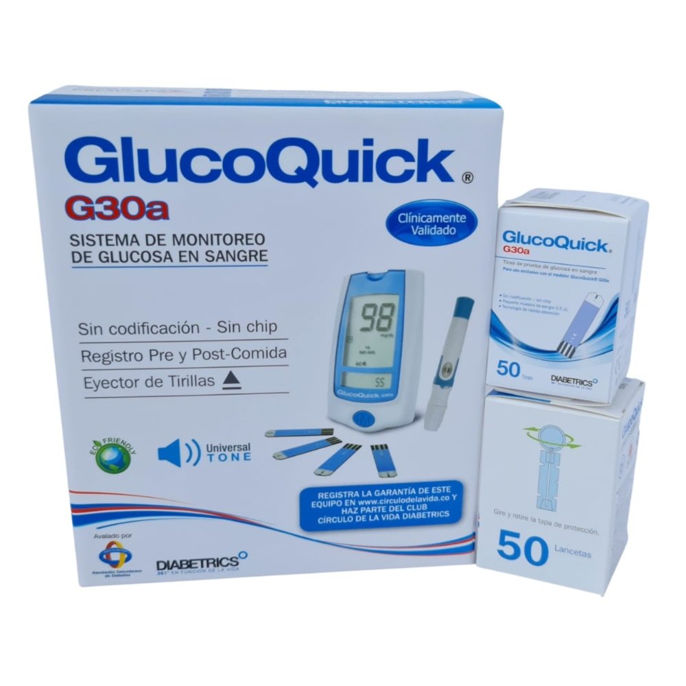 KIT GLUCOMETRO GLUCOQUICK G30A CON 50 TIRAS 50 LANCETAS
