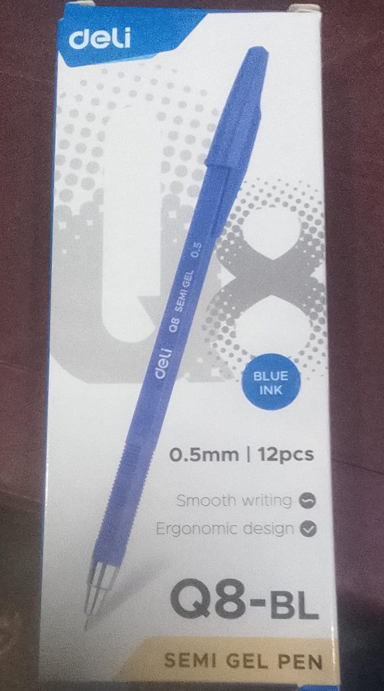 Bolígrafo azul deli Q8 semi gel 0.5