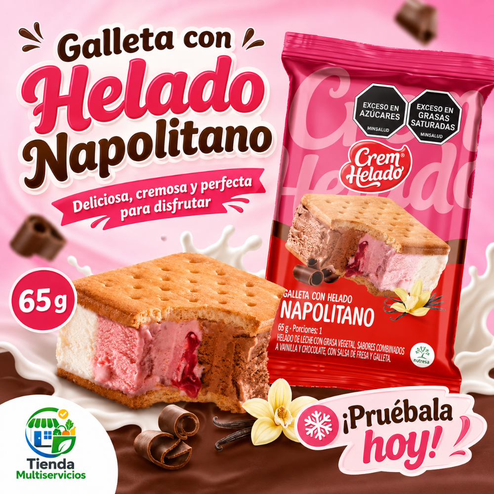 HELADO GALLETA NAPOLITANO x 65 G