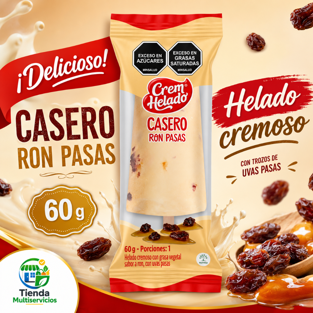 HELADO CASERO RON CON PASAS (Cremhelado)