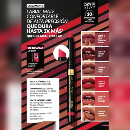 Avon power stay labial preciso 10 hs tono main character mauve