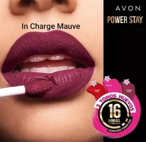 avon labial liquido matte intransferible power stay tono in charge mauve