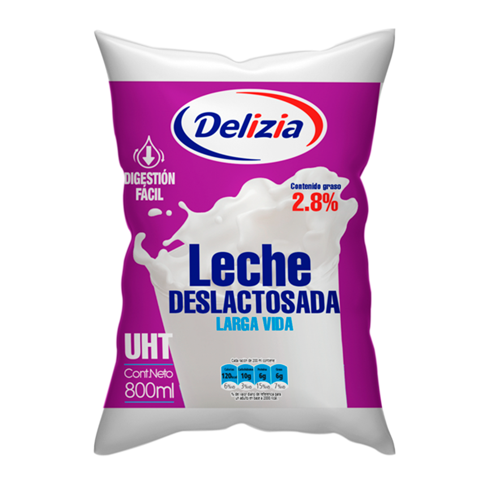 Leche Deslactosada Delizia 800 ml.