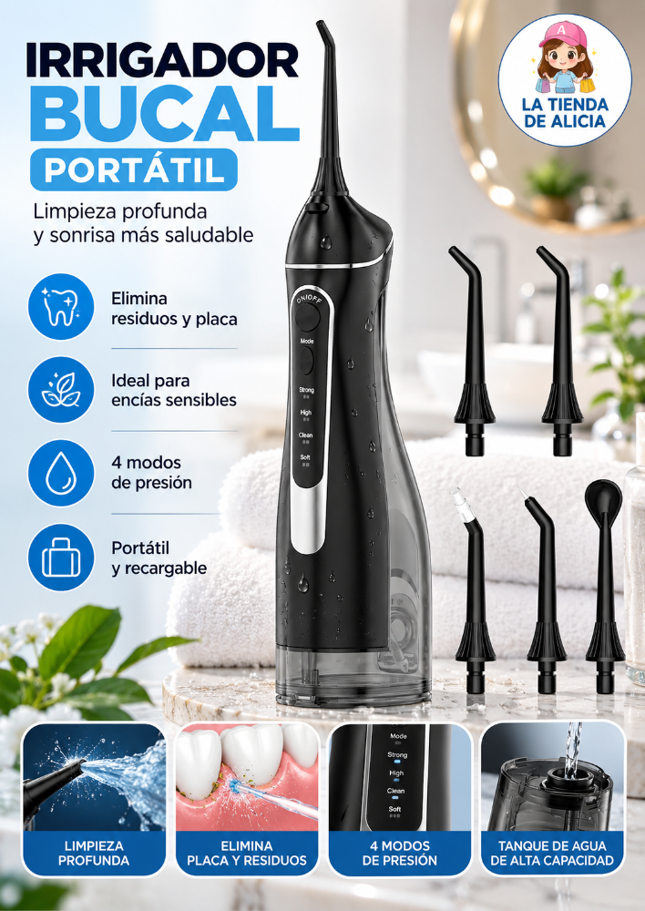 IRRIGADOR ORAL PORTÁTIL NEGRO