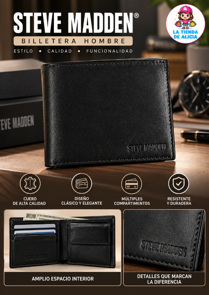 STEVE MADEN  CARTERA DELGADANEGRA BRILLANTE