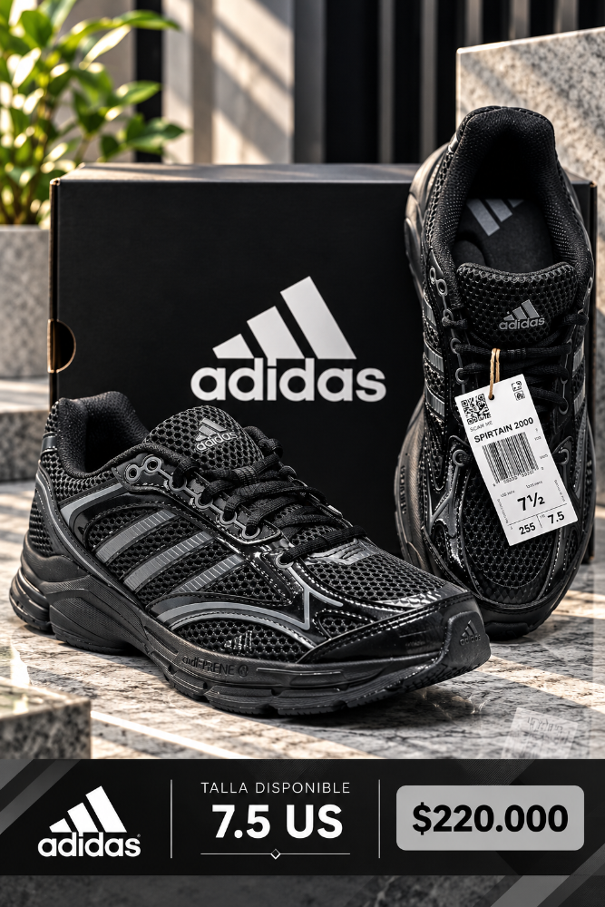 ZAPATOS ADIDAS SPIRITAN 2000 UNISEX NEGROS TALLA 7,5 US