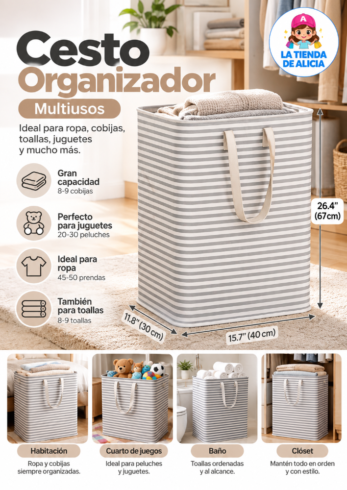 CESTAS DE ROPA EN TELA 80L GRIS