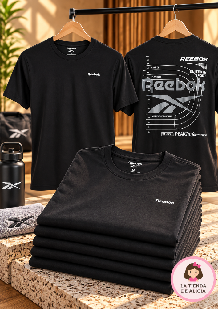 CAMISETA REBOOK CUELLO REDONDO NEGRO ESTAMPADO