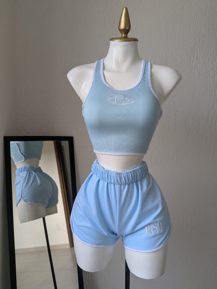 S/M conjunto short blusa azul AU
