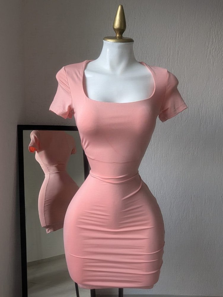 Vestido corto manga corta rosa 20333