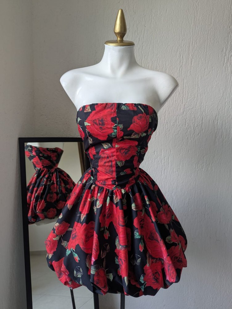 vestido globo floreado negro 60301