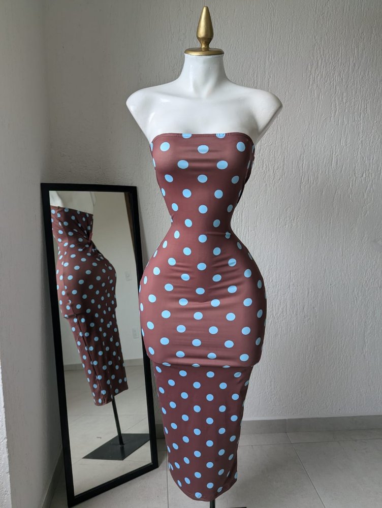 vestido lunares café 279B