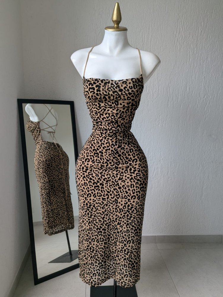 Vestido largo animal print  beige 280b  AU