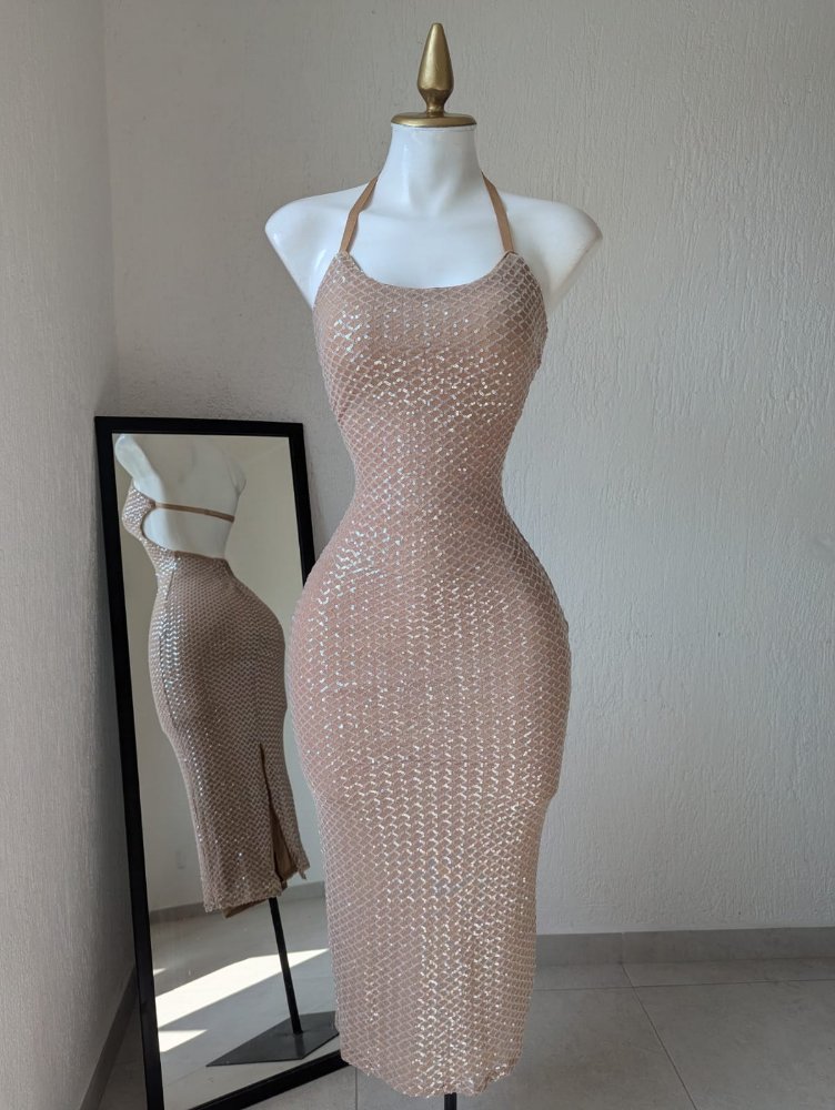 Vestido lentejuela nude 22881b SALVA