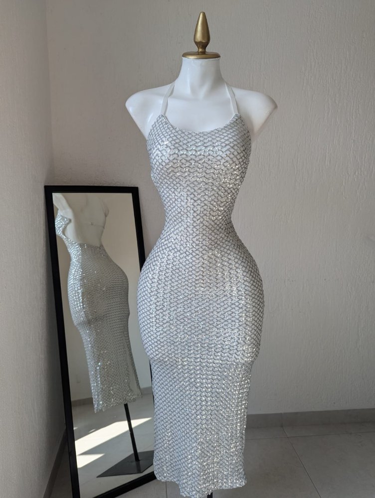 Vestido lentejuela blanco 22881b SALVA