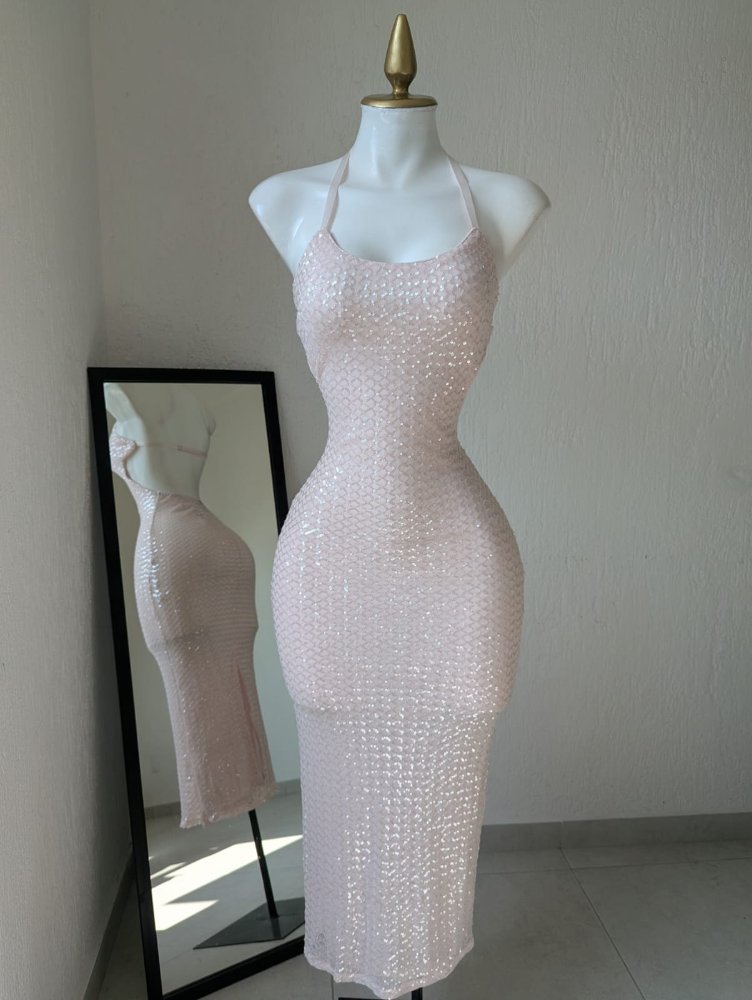 Vestido lentejuela rosa 22881b SALVA