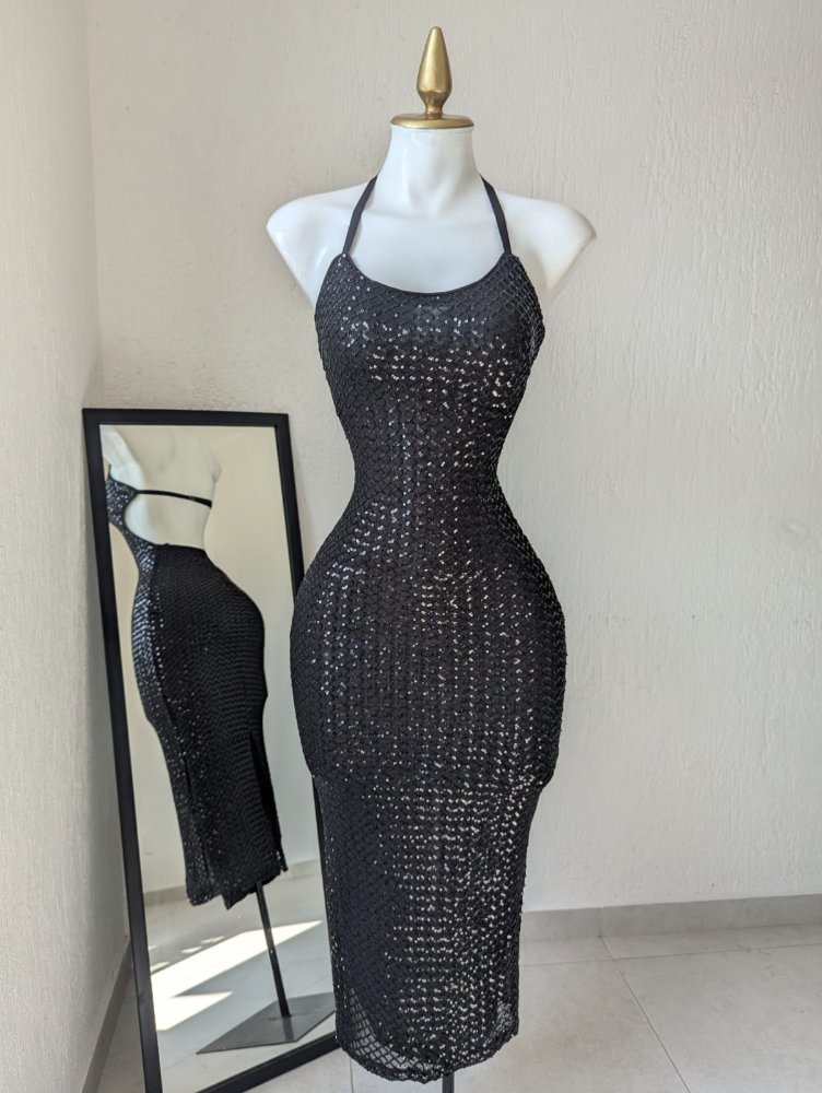 Vestido lentejuela negro 22881b SALVA