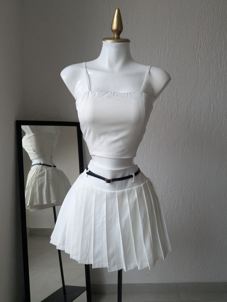 conjunto semi formal falda top blanco 890