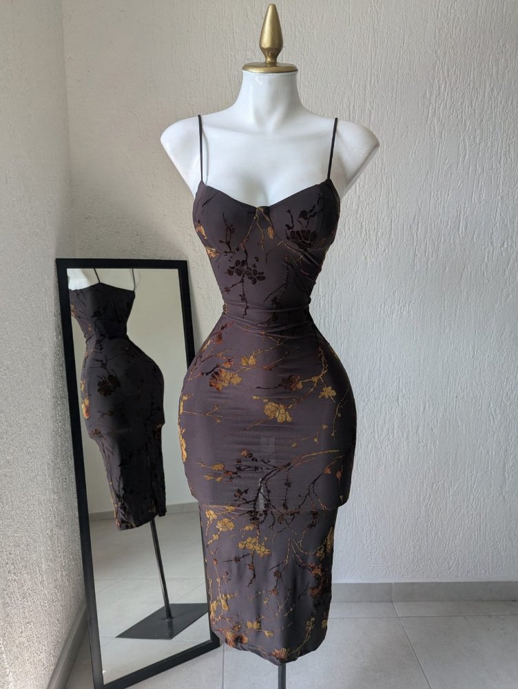 vestido floreado café oscuro 21936 SALVA