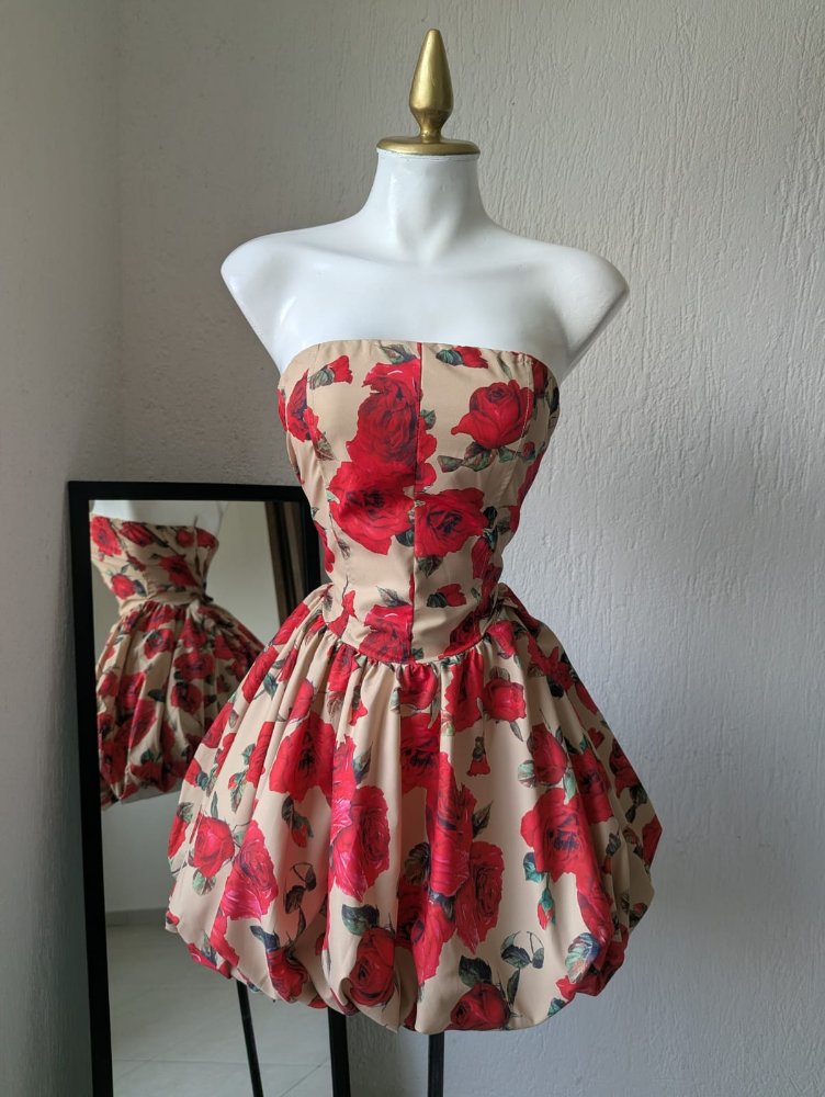vestido globo floreado beige 60301