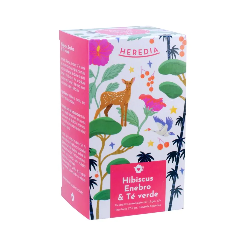 heredia hibiscus enebro y te verde x 25 saquitos