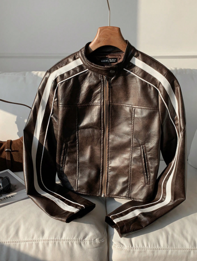 CHAQUETA MARRON CON LINEAS BLANCAS
